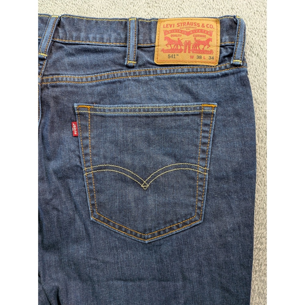 Levis 541 Athletic Taper Jeans Mens 38x34 Dark Wash Indigo Blue Denim